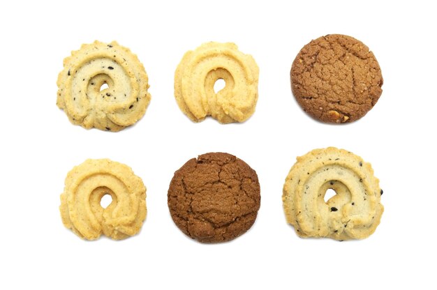 Photo close-up of cookies against white background