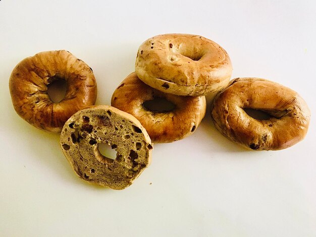 Close-up of cookies against white background