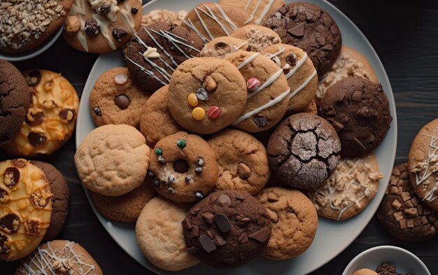 Photo a close up cookies on a cafe background sweet dessert bakery food ai generated