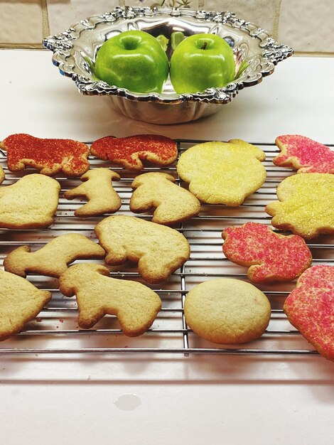 Close-up of cookies in plate on table