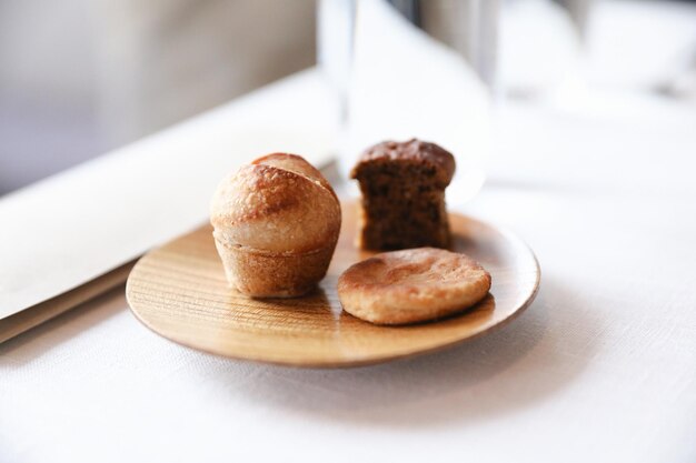 Close-up of cookies in plate on table