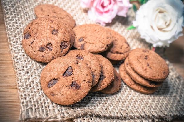 Close-up of cookies in plate on table