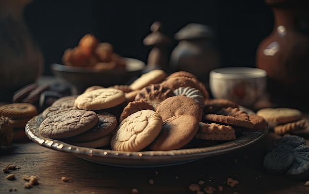 Foto un primo piano di biscotti su uno sfondo vintage dolce dessert panetteria cibo ai generato