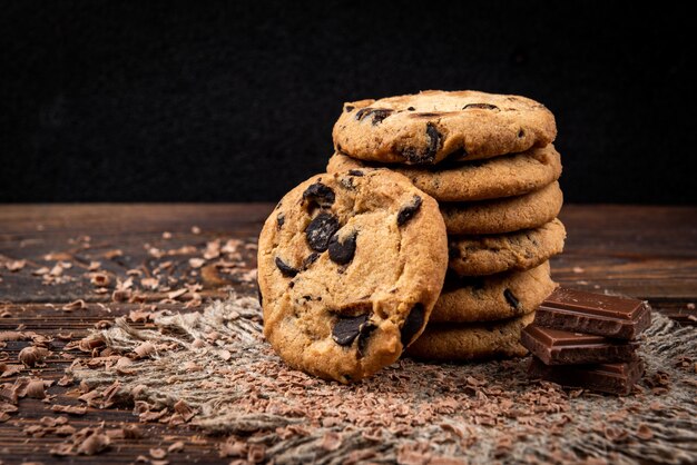 Close up cookies with chocolate