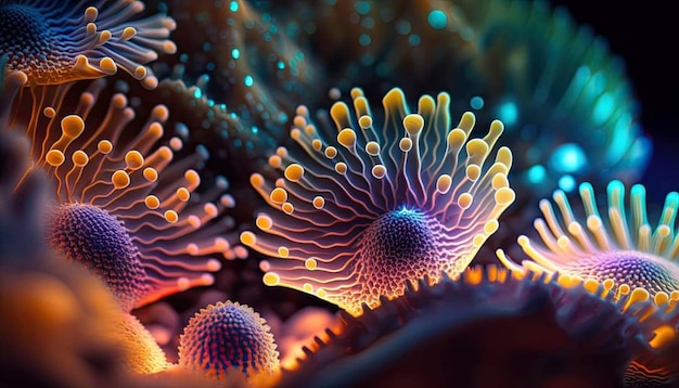 A close up of a coral with a colorful pattern