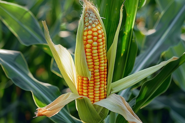 A close up of a corn cob breaking through its husk symbolizing growth and potential