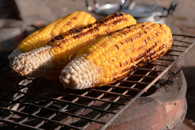 Close up corns on the stove charcoal