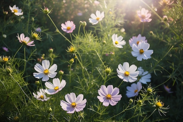 close up of cosmos flowers in the garden