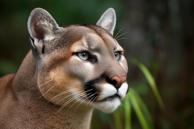 A close up of a cougar's face