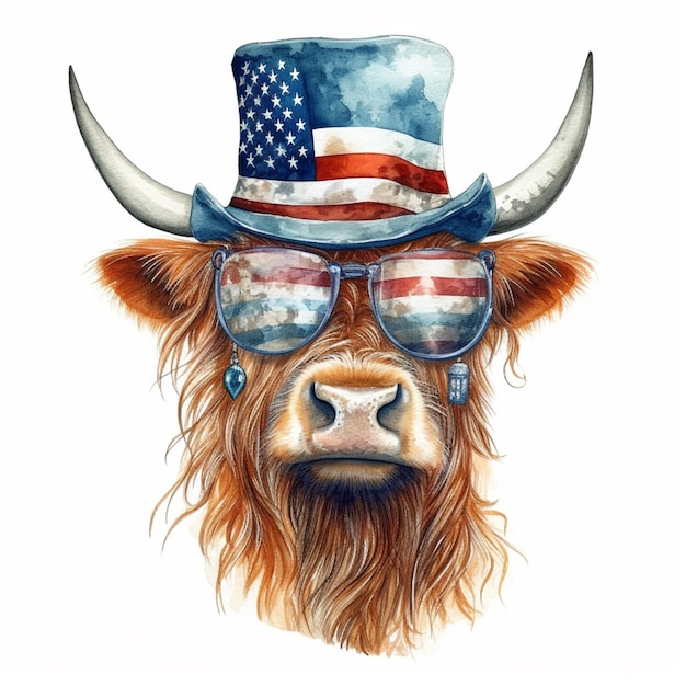 a close up of a cow wearing a hat and sunglasses generative ai