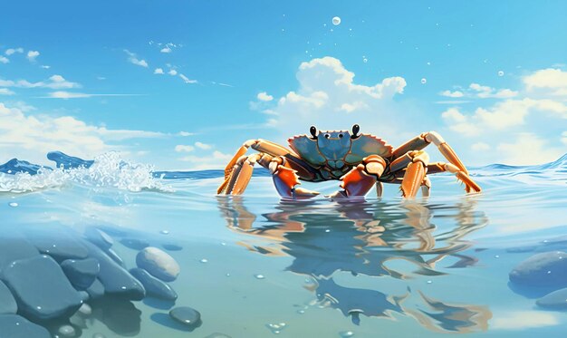 Photo close up crab in ocean water with blue sky