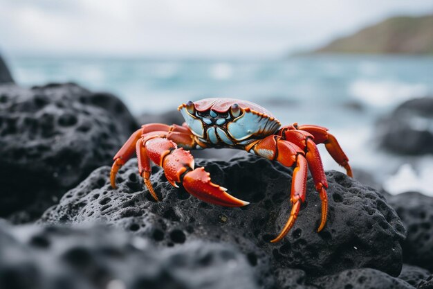 ビーチの岩の上にあるカニのクローズアップ