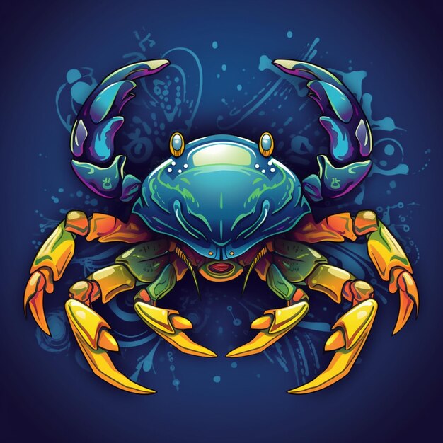 a close up of a crab with a blue body and yellow claws generative ai