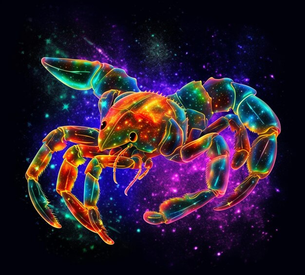 a close up of a crab with a colorful body and legs generative ai