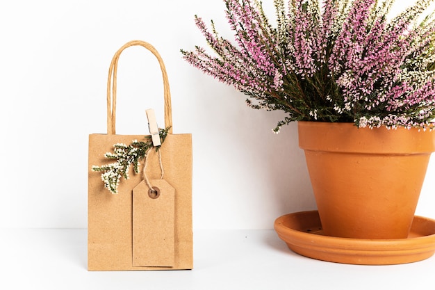 Close up on craft paper bags with decorations