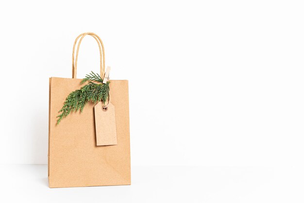 Close up on craft paper bags with decorations