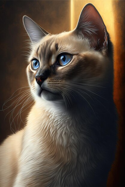 Close up of cream cat with blue eyes created using generative ai technology