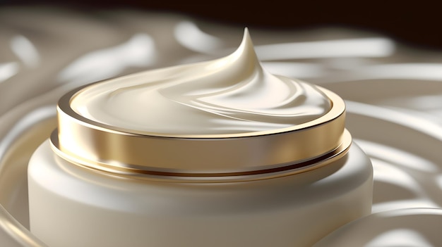 A close up of a cream with a gold ring around it.