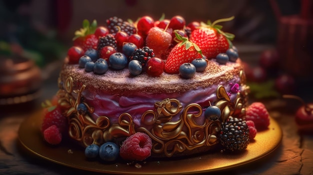 Close up Creamy mascarpone cheese cake with strawberry and winter berries New York