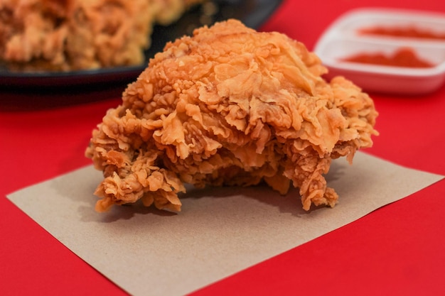 Close up of crispy and tasty fried chicken