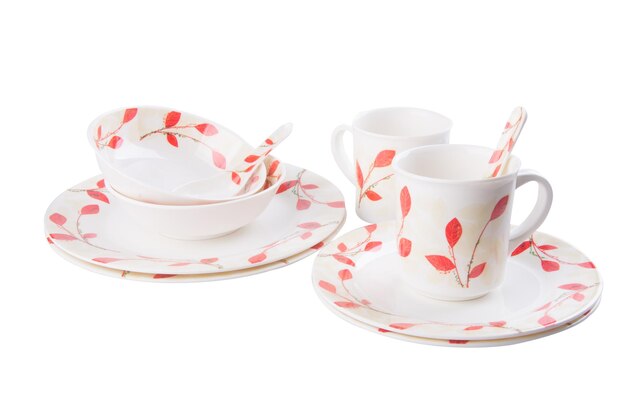 Photo close-up of crockery over white background