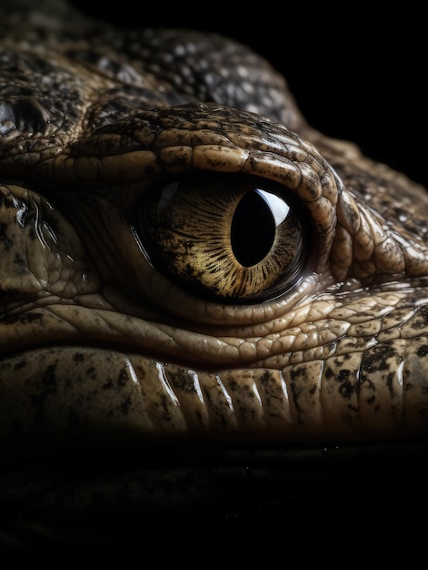 A close up of a crocodile eye