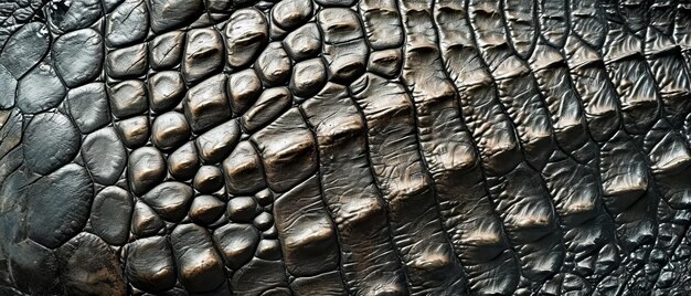 A close up of a crocodiles skin with a metallic sheen