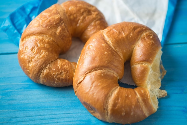 Close-up of croissants on table