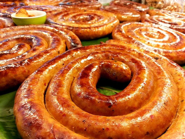 Close up and crop of Northern Thai spicy sausage