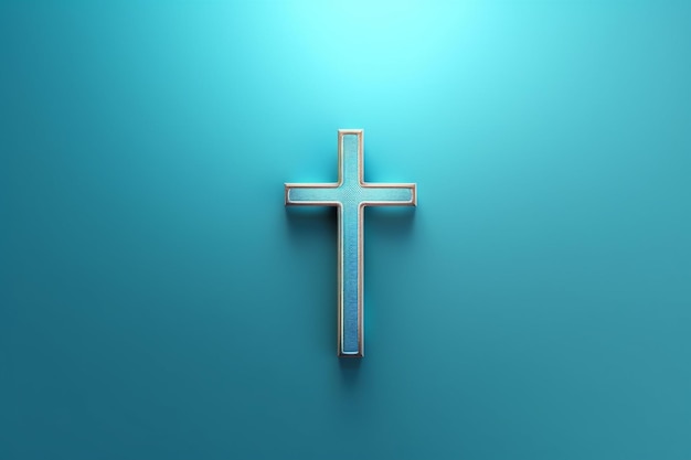 A close up of a cross on a blue background with a light generative ai