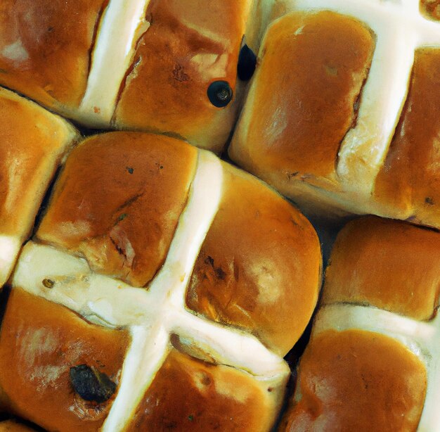 Close up of cross buns created using generative ai technology