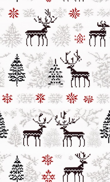 a close up of a cross stitch pattern of deers and trees generative ai