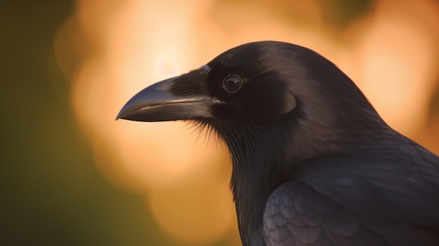 A close up of a crow's face