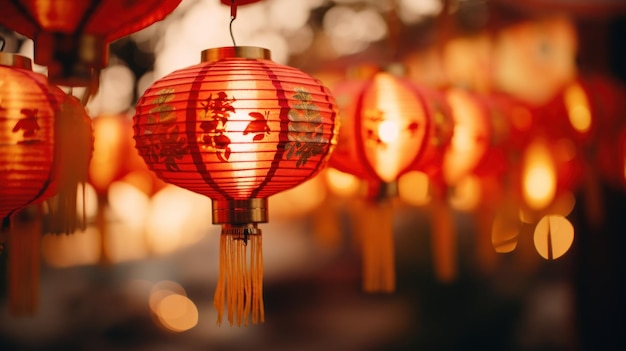 Foto lanterna della lampada del capodanno cinese affollata