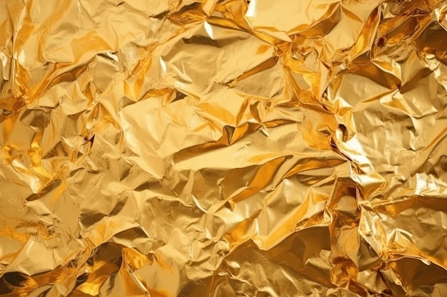 A close up of a crumpled gold foil