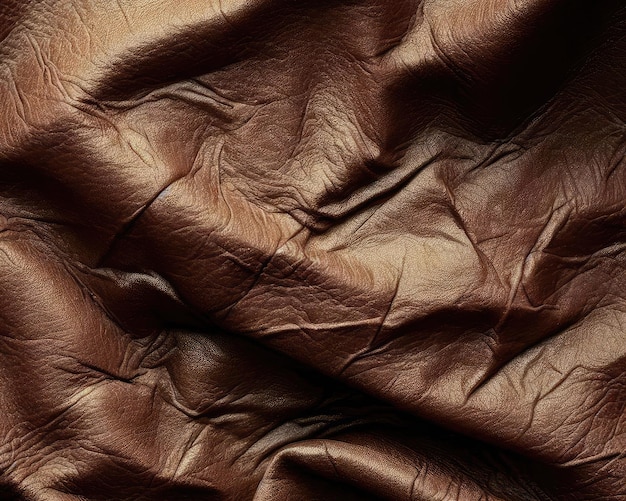 Close up at Crumpled stain brown leather texture background