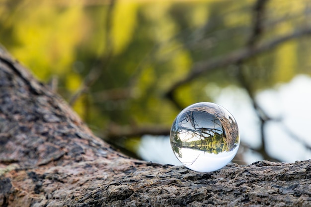 Photo close-up of crystal ball on rock