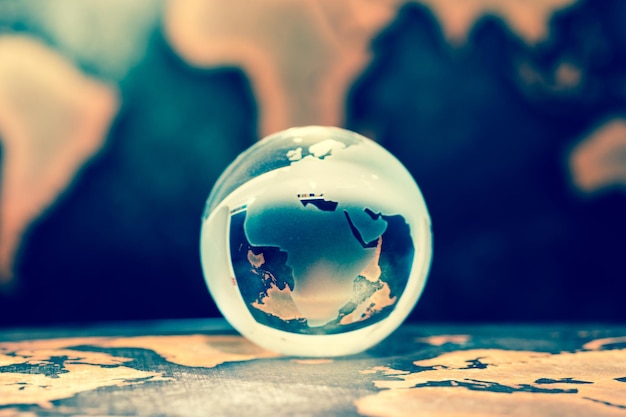 close-up of crystal ball on table