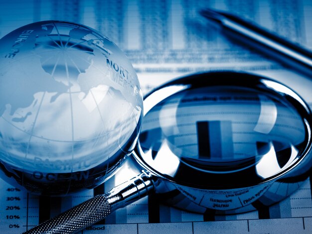 Close-up of crystal ball with reflection of building