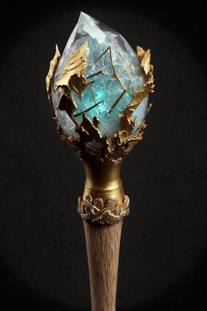 Close up of crystal ball on wooden stick generative ai