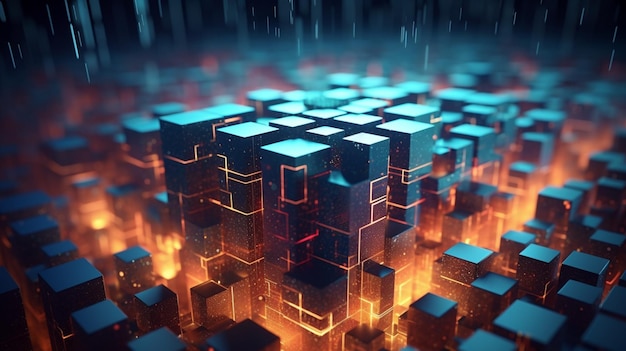 a close up of a cube with glowing lights on it generative ai