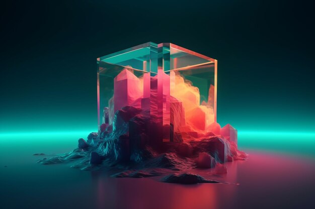 A close up of a cube with a mountain in the background generative ai