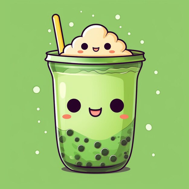 a close up of a cup of bubble tea with a straw generative ai