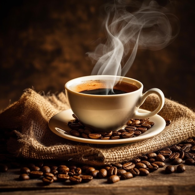 コーヒー豆を生成した円盤のコーヒーカップのクローズアップ
