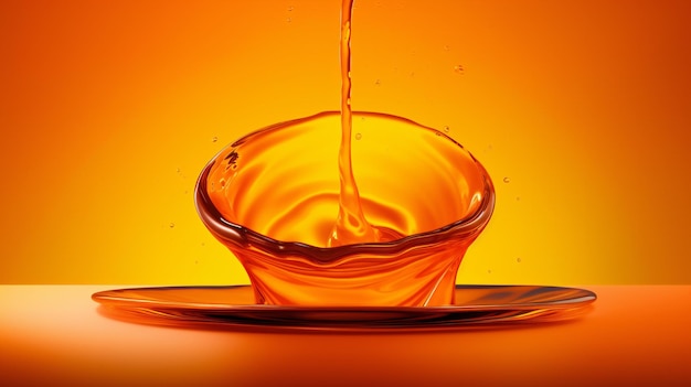 Close up of a cup of tea or coffee on a orange background