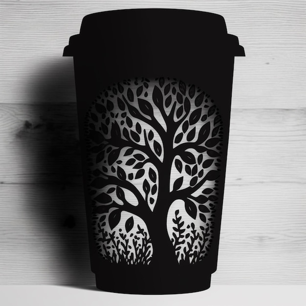 Photo a close up of a cup with a tree cut out of it generative ai