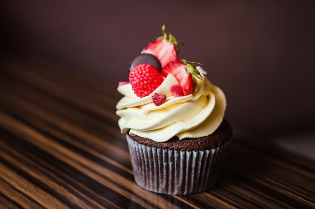 Close-up of cupcake on table