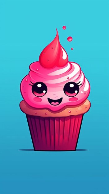 A close up of a cupcake with a pink frosting and a smiley face generative ai