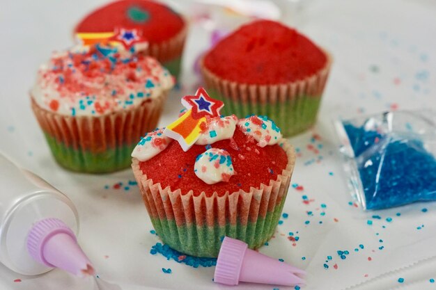 Close-up of cupcakes on table