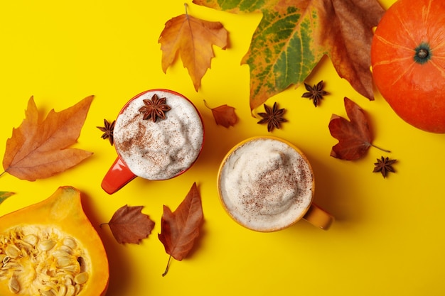 Close-up of cups of pumpkin latte